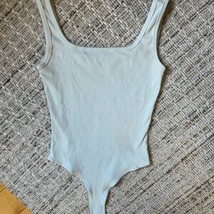 Brunette The Label Square Neck Ribbed Baby Blue Bodysuit S